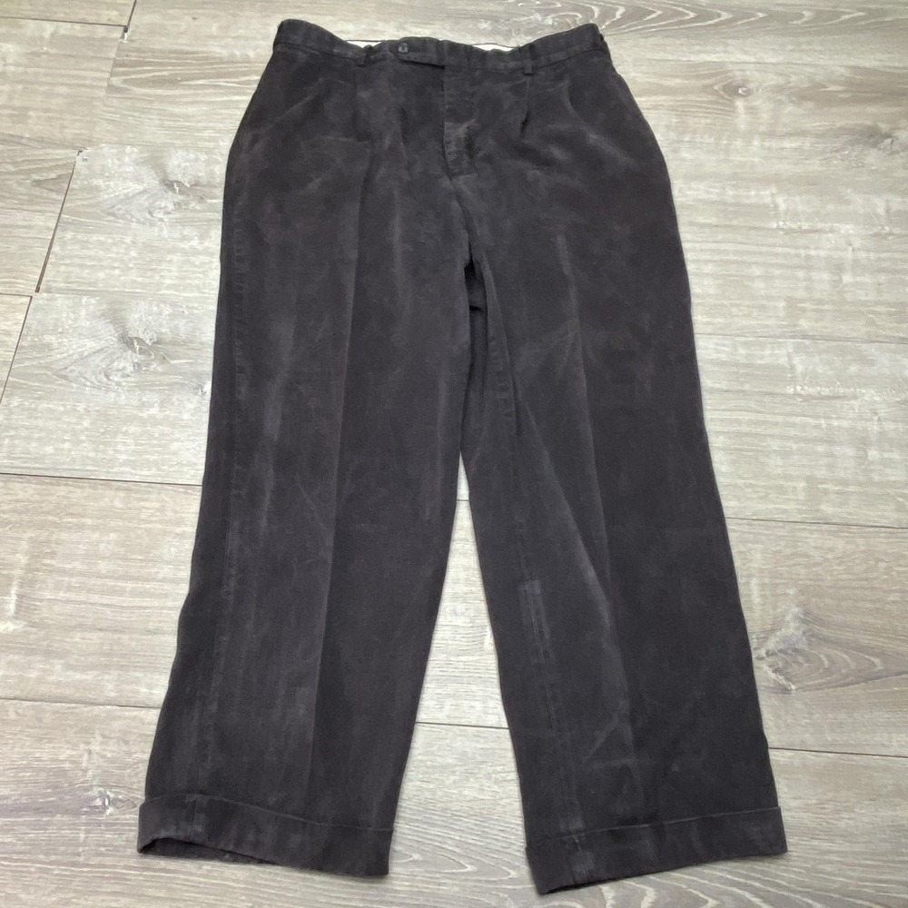 Corbin Pants Mens 36x30 Brown Wool Pleated Cuffed Vintage Trousers USA